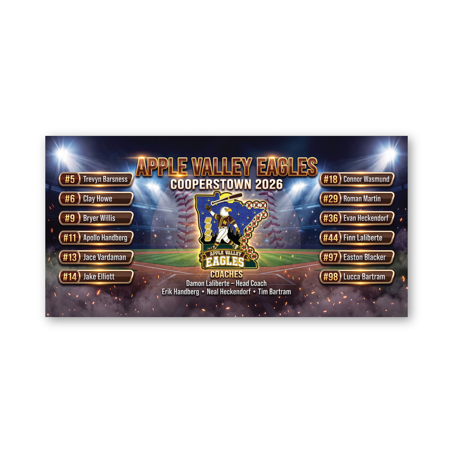 Proof art: Apple Valley Baseball banner, glitter