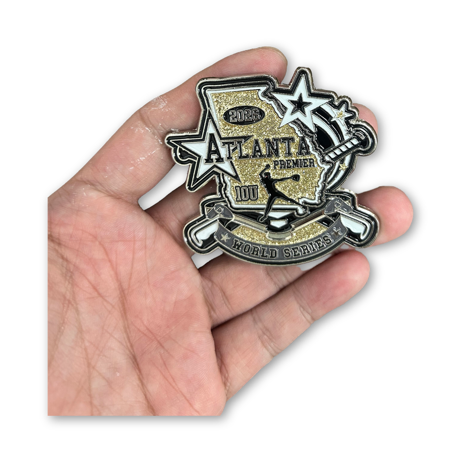 Atlanta Premier pin, 2.25 inch, soft enamel, 1 glitter colour