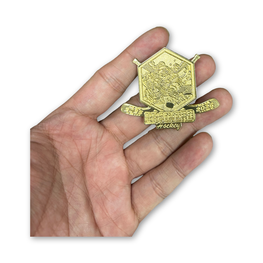 Brainerd Amateur Hockey Association pin, 2 inch, soft enamel, 1 glitter colour