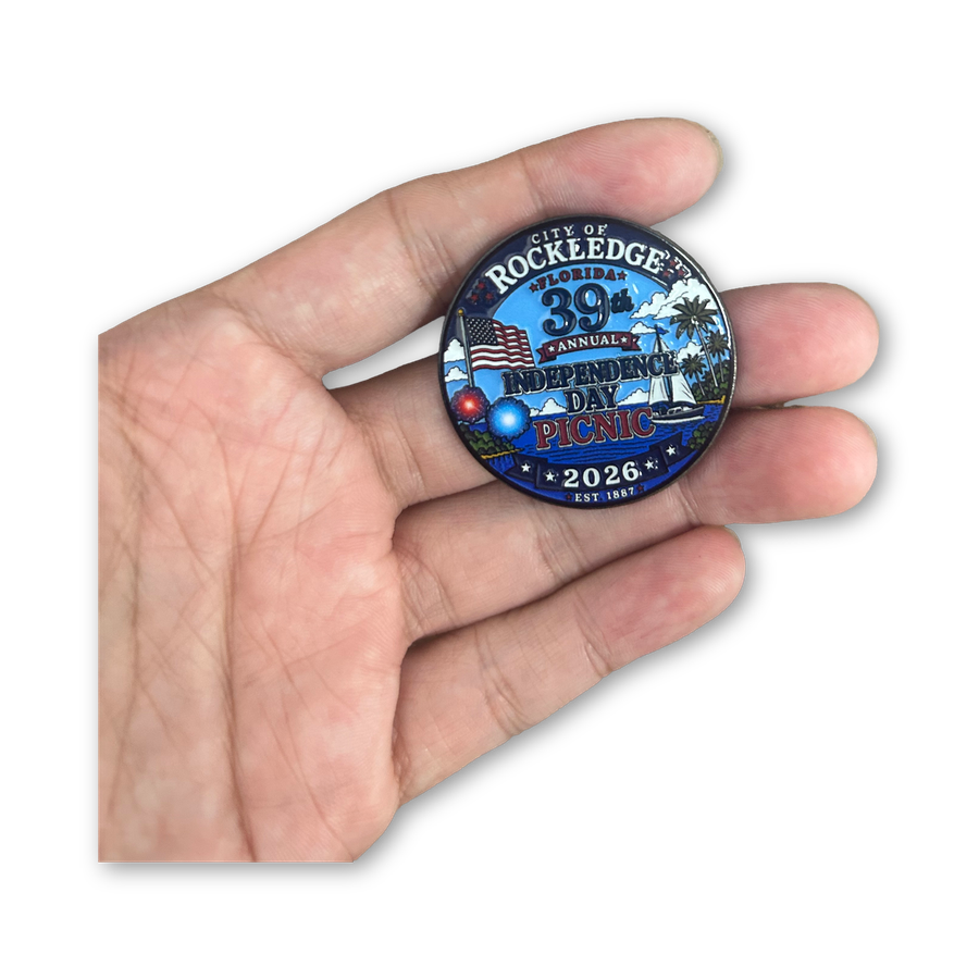City of Rockledge pin, 1.5 inch, glitter