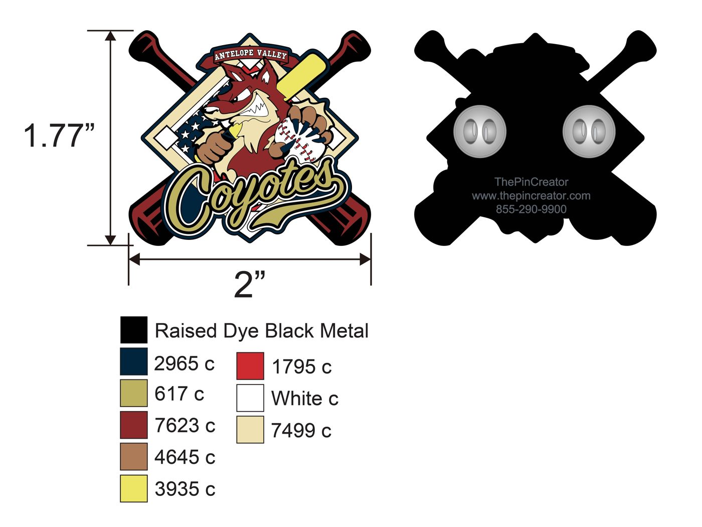 2.0 inch custom baseball trading pin, final artwork, for an Antelope Valley, CA team — The Pin Creator