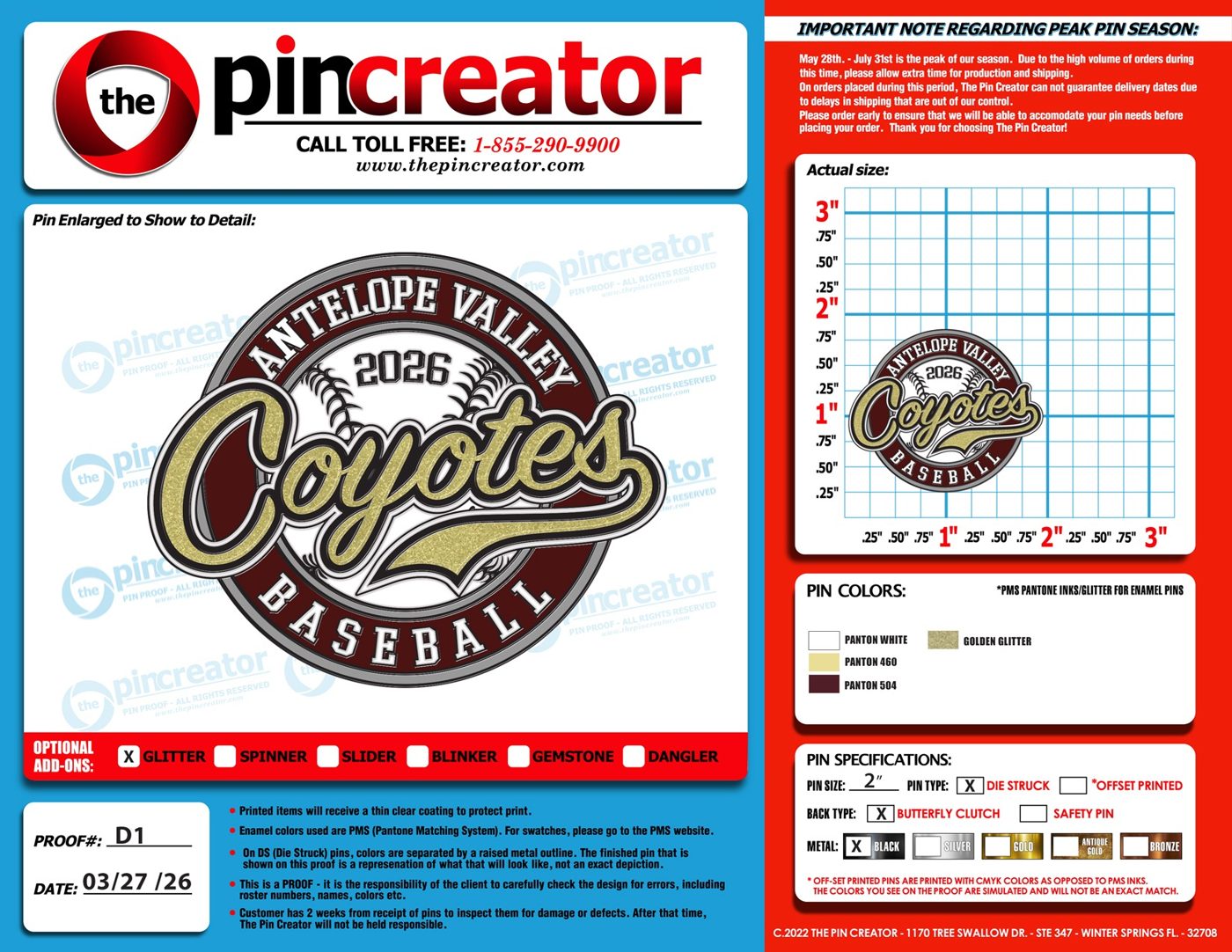 2.0 inch custom baseball trading pin, pin design, for an Antelope Valley, CA team — The Pin Creator