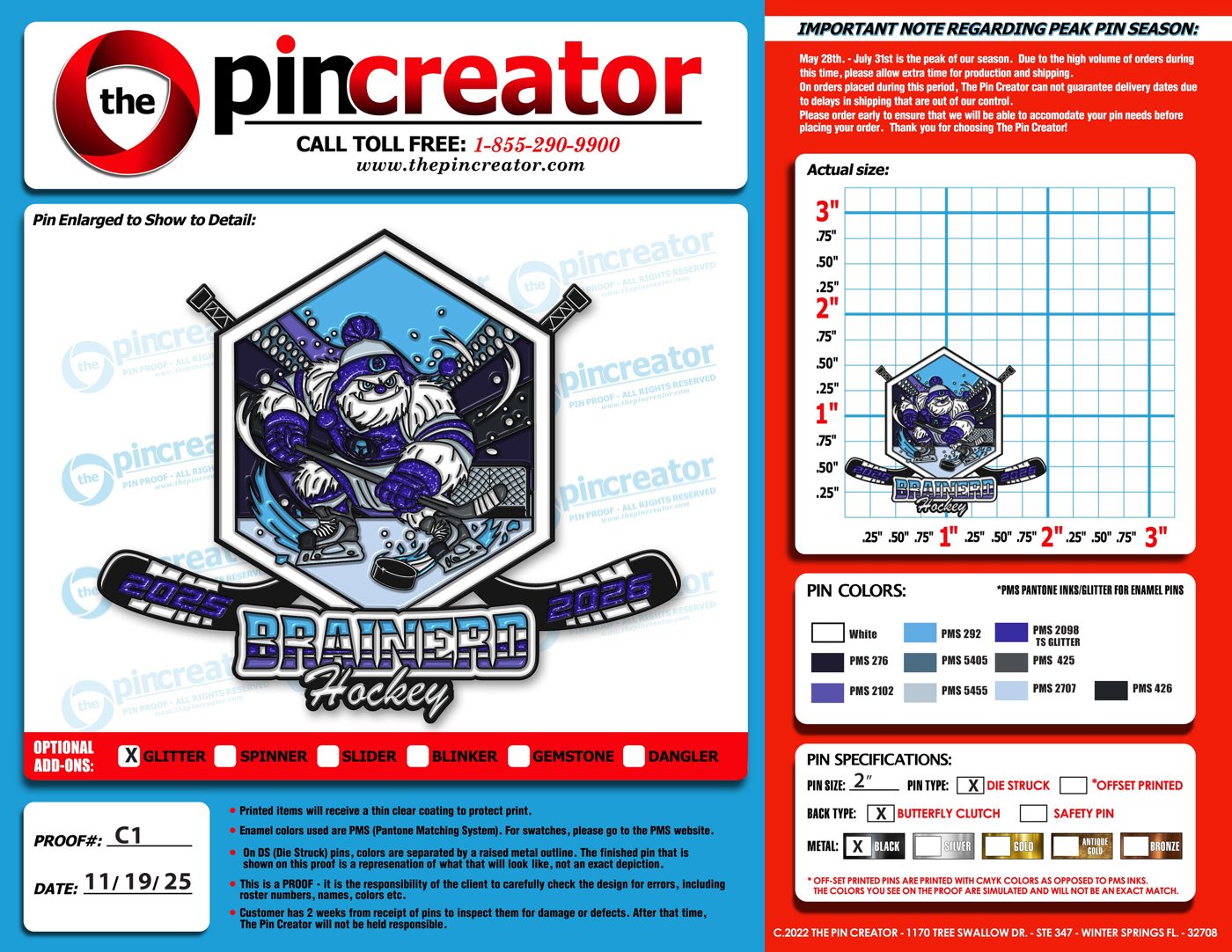 2.0 inch custom hockey trading pin, pin design, for a Baxter, MN team — The Pin Creator