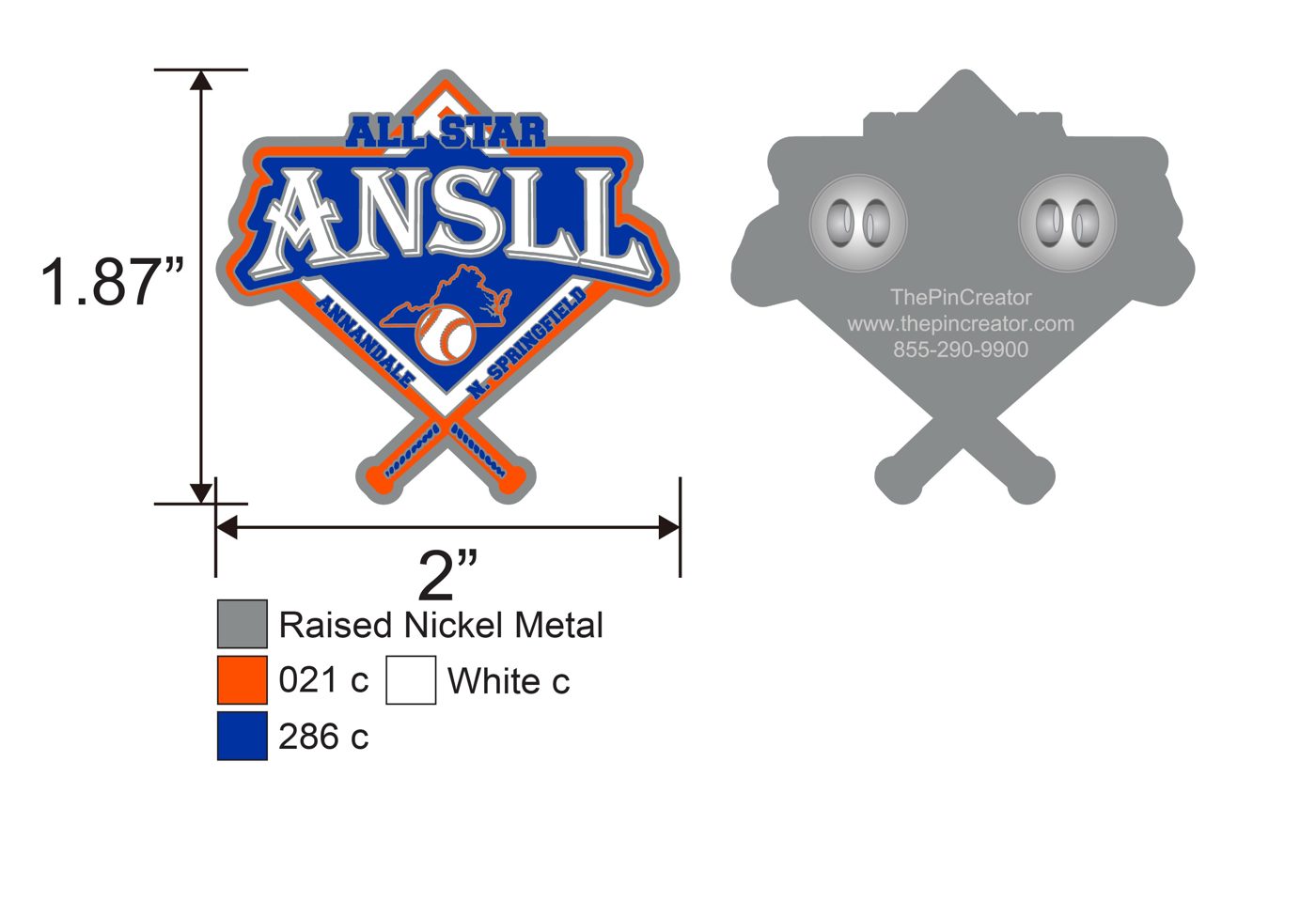 Custom baseball trading pin, final artwork, for a Burke, VA team — The Pin Creator