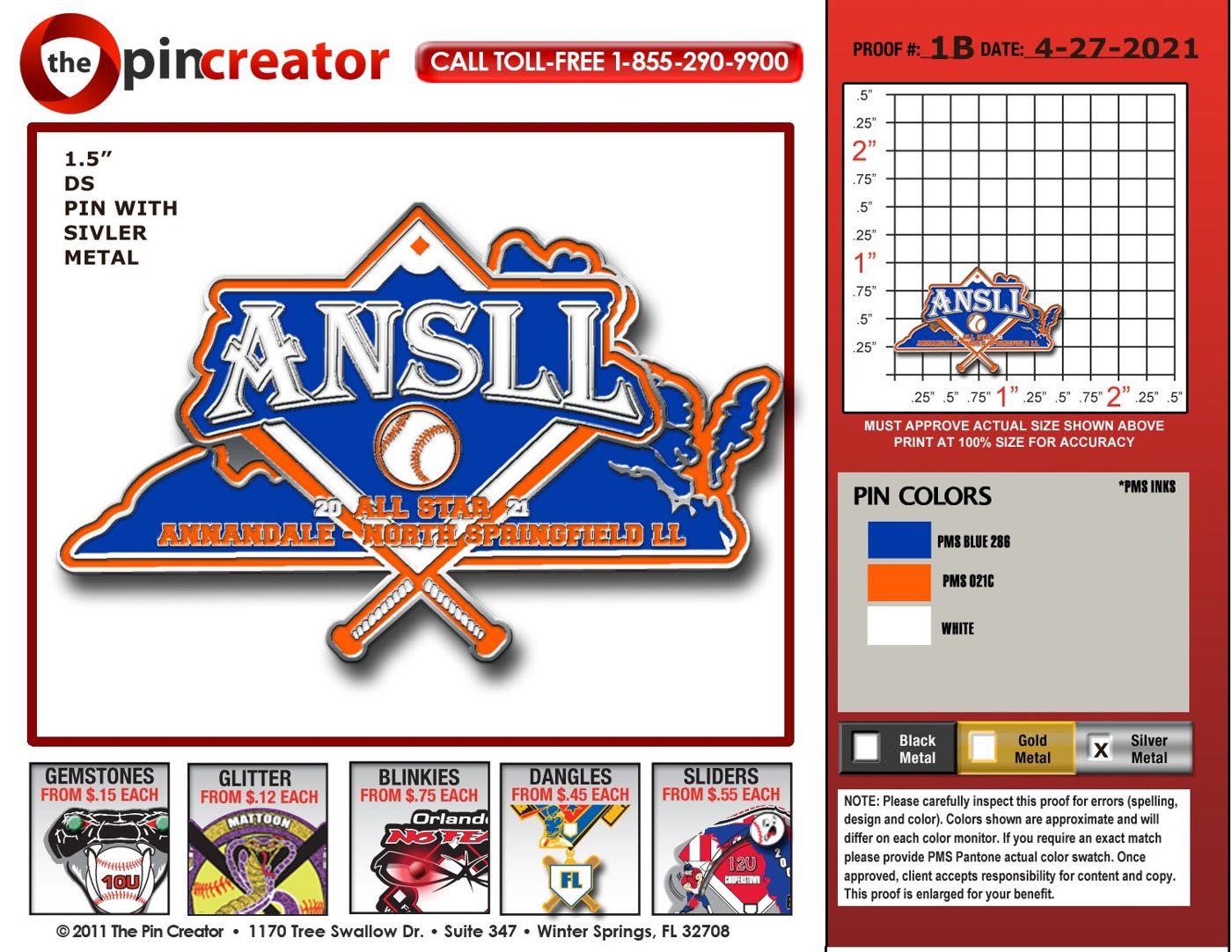 Custom baseball trading pin, proof round 1, for a Burke, VA team — The Pin Creator