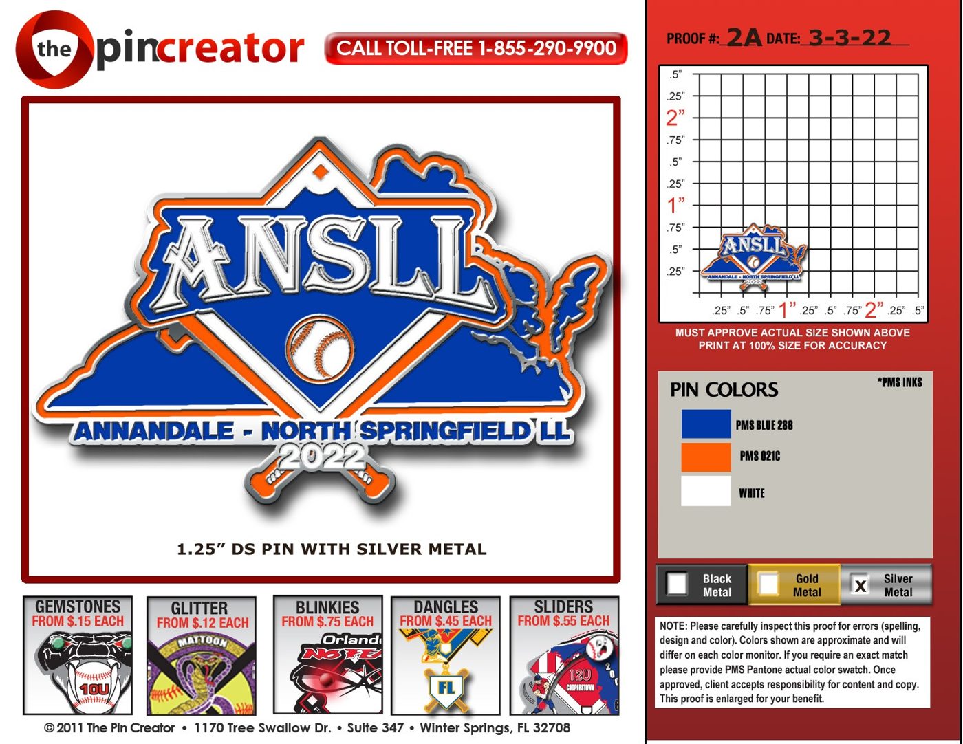 Custom baseball trading pin, proof round 2, for a Burke, VA team — The Pin Creator