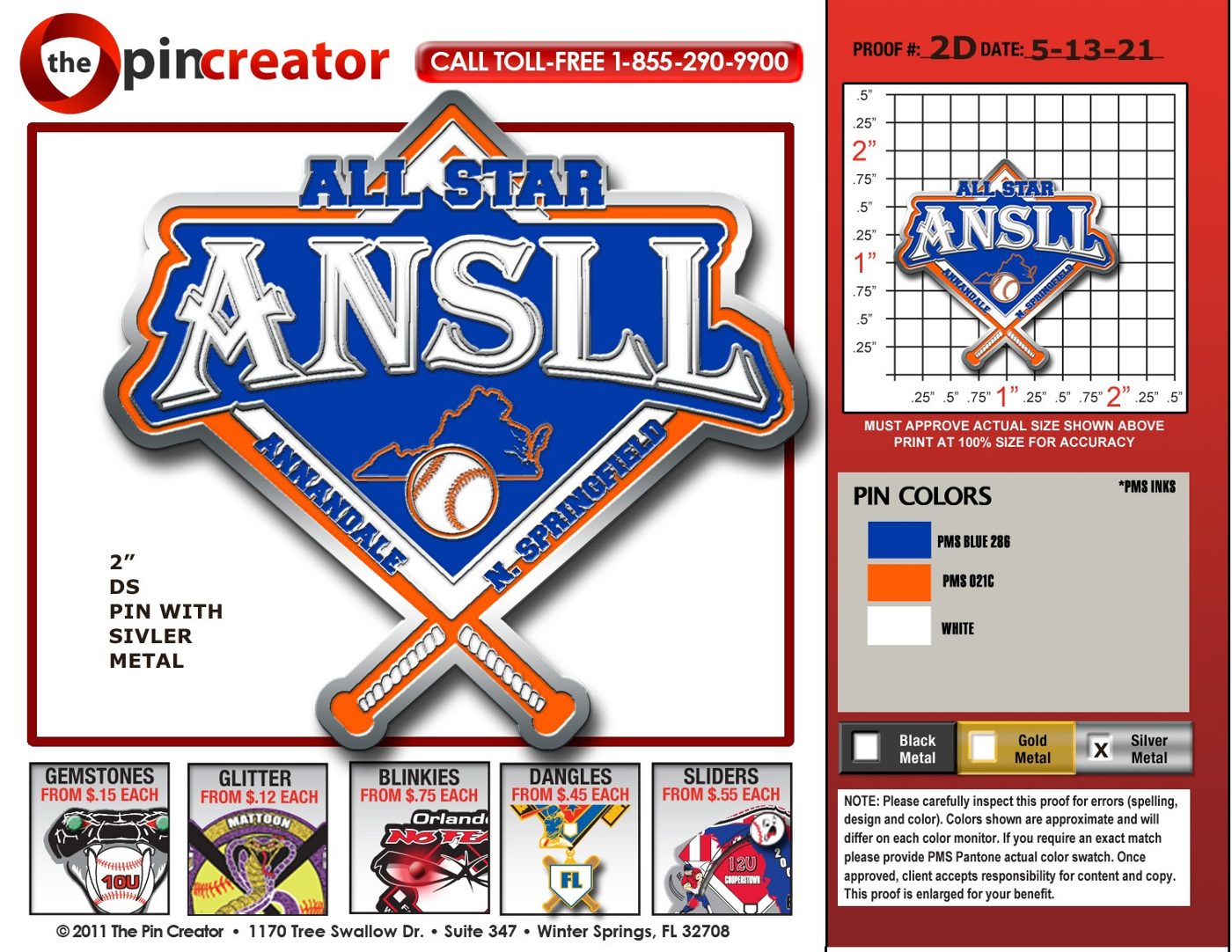 Custom baseball trading pin, proof round 2, for a Burke, VA team — The Pin Creator
