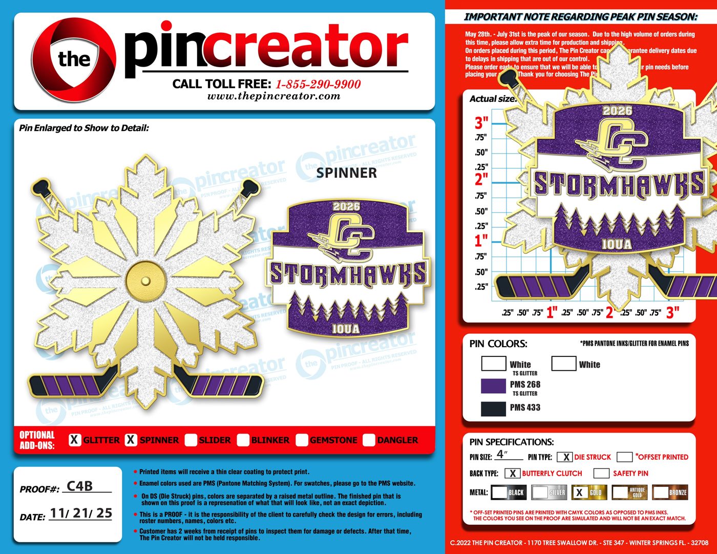 Custom hockey trading pin, pin design, for a Chaska, MN team — The Pin Creator