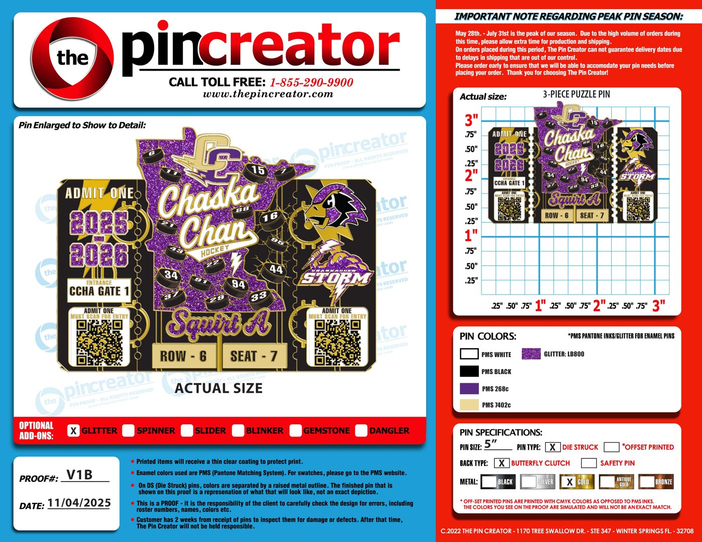 Custom hockey trading pin, proof round 1, for a Chaska, MN team — The Pin Creator