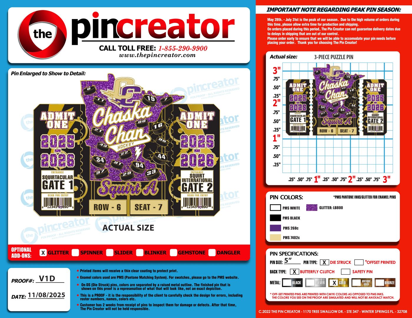 Custom hockey trading pin, proof round 1, for a Chaska, MN team — The Pin Creator