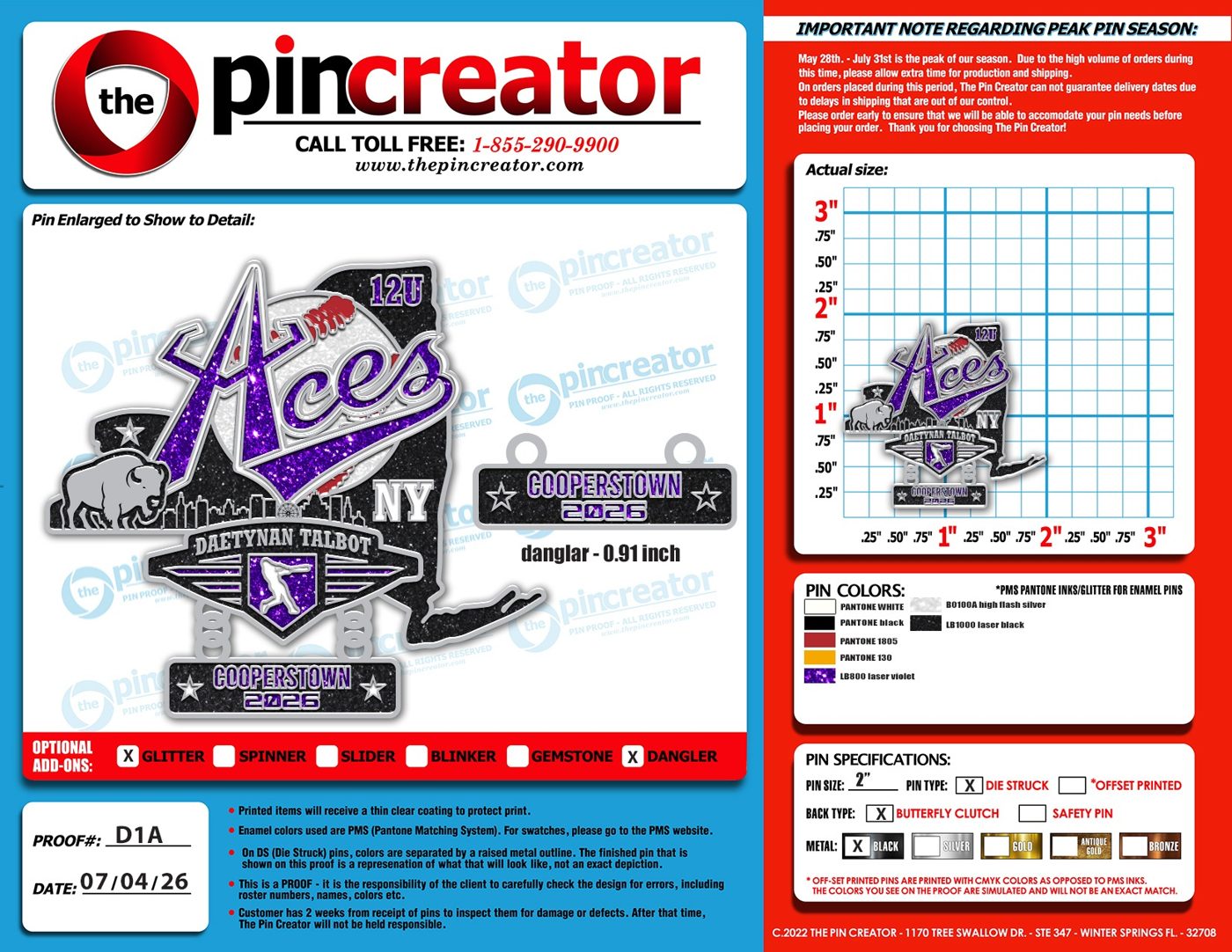 2.0 inch custom baseball trading pin, pin design, for a Killbuck, NY team — The Pin Creator