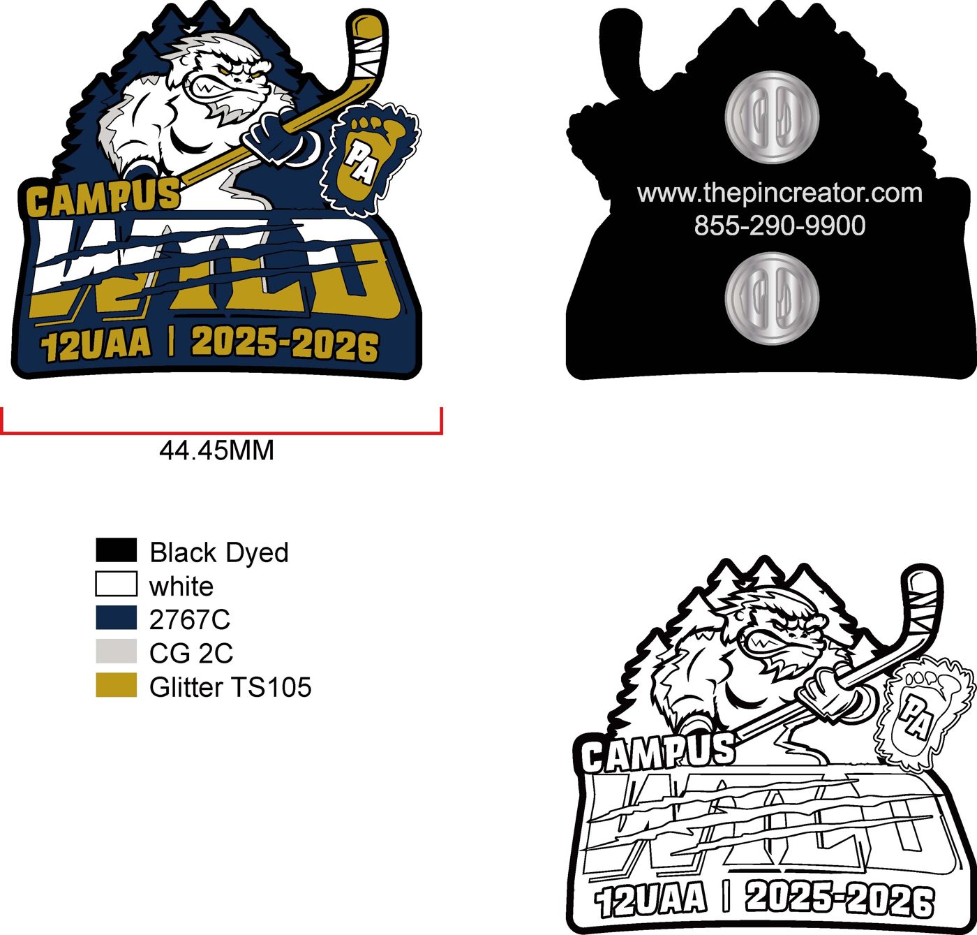 1.75 inch custom hockey trading pin, pin design, for a Pennsville, NJ team — The Pin Creator