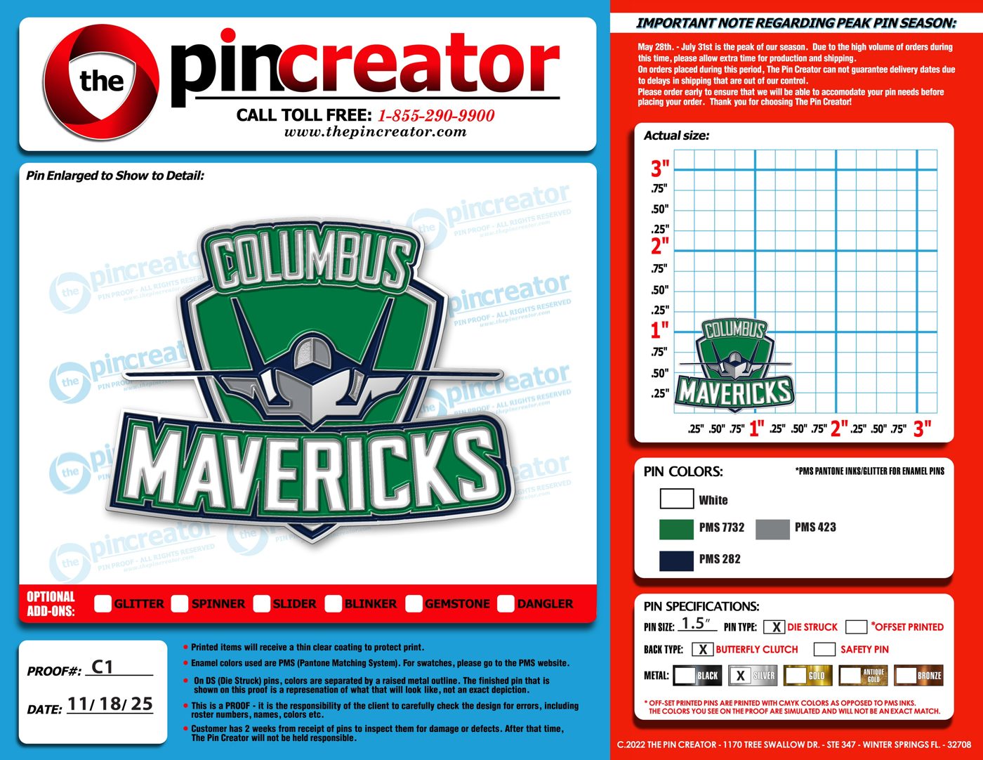 1.5 inch custom hockey trading pin, pin design, for a Westerville, OH team — The Pin Creator