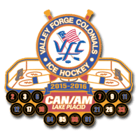 Ice hockey trading pins for the Valley Forge Colonials