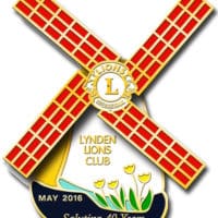 Custom Lapel Pin, Lions International, with Windmill blades as spinner