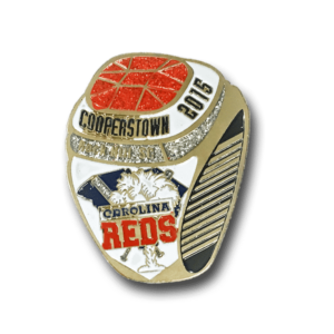 Cooperstown baseball pin, made with gold metal, and gold glitter, adding trading power