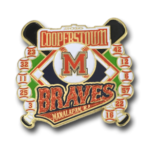 Cooperstown die struck pin, with red glitter