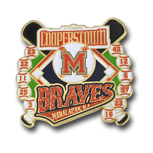 Cooperstown die struck pin, with red glitter