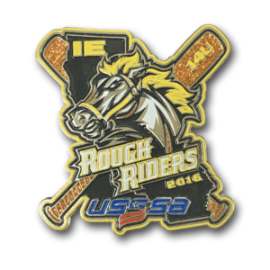 USSSA baseball pin, using die struck gold metal, with orange glitter