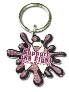 Silk Screened Lapel pin, keychain, breast cancer, relay for life,