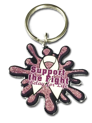 Silk Screened Lapel pin, keychain, breast cancer, relay for life,