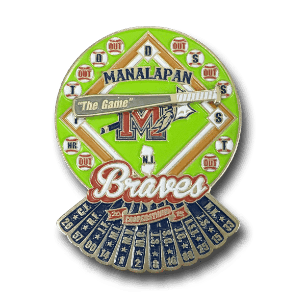 Custom designed, Cooperstown pin, with bat spinner, for trading power