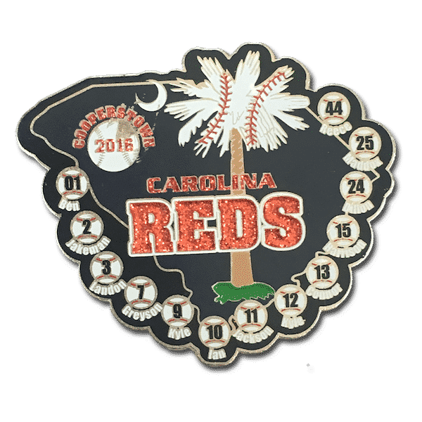 Cooperstown trading pins, Carolina reds, custom baseball pins