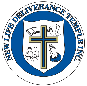 Custom enamel pin features blue and white circular religious logo for New Life Deliverance Temple, ideal for team trading pins.