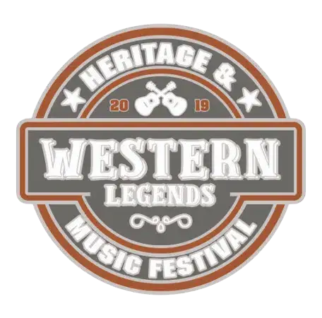 Western Legends Festival 2019 circular lapel pin design with crossed guitars—great for custom music or corporate trading pins.